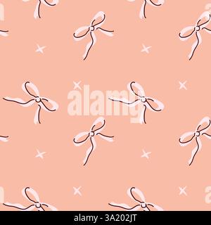 Pink ribbon pattern with stars on pastel background. Stock Vector