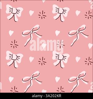 Pink pattern with bows, hearts, and dots. Stock Vector