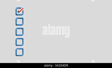 simple checklist design features one checked box in red, indicating completion, alongside several empty boxes ready for new entries on a neutral backg Stock Photo