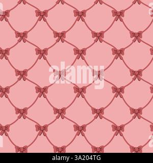 Seamless pink and red bow pattern with geometric design. Stock Vector