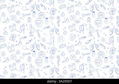Blue medical icons pattern featuring healthcare tools and symbols. Stock Vector