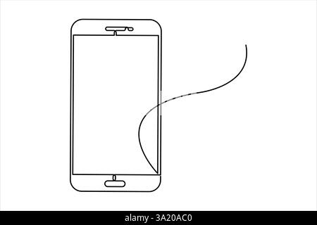 Continuous one line art drawing of smartphone. Mobile phone touch screen gadget modern technology design vector illustration Stock Vector