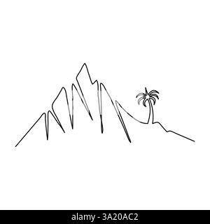 Mountain icon continuous one line art drawing and outline vector illustration minimalism design Stock Vector