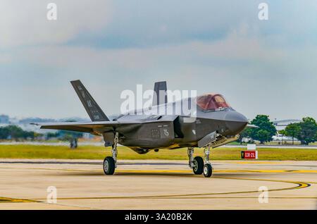 Fighter jet front view on the runway at Royal Thai Air Force 88th Anniversary Air Show. Bangkok, Thailand Stock Photo