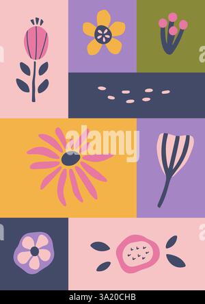 Floral Poster With Daisy Flower. Abstract retro aesthetic backgrounds ...