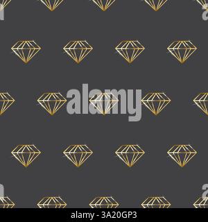 Seamless golden lined diamond pattern on grey bakcground Stock Vector