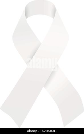 Vector white ribbon symbol isolated for Lung Cancer Awareness campaign. Transparent background Stock Vector