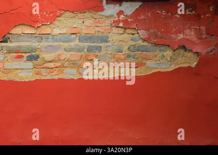 Rusty old wall hole peeling paint background，ancient Stock Photo