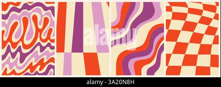 Set of vibrant groovy retro 70s backgrounds Stock Vector