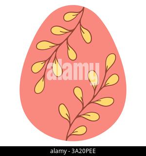 A soft pink Easter egg decorated with elegant golden branches, creating a nature-inspired festive and artistic holiday design. Stock Vector