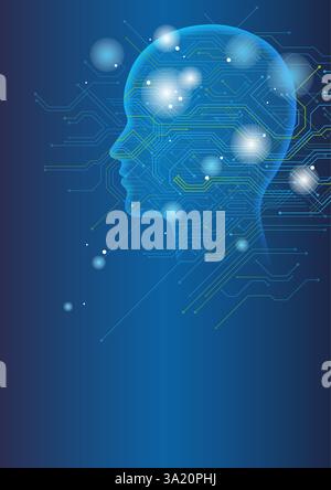 Vector Artificial Intelligence Concept Illustration With Text Space On A Dark Blue Background. Scientific And Futuristic Image Illustration. Stock Vector