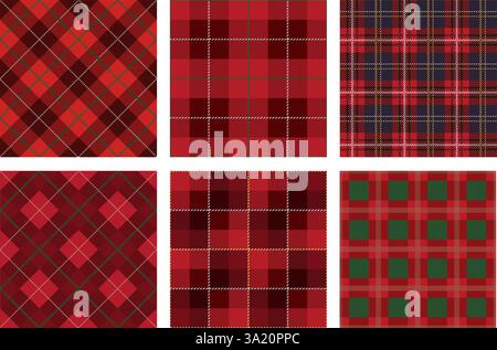 Horizontally And Vertically Repeatable Seamless Red Tartan Plaid Set. Vector Illustration. Stock Vector