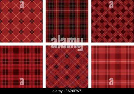 Horizontally And Vertically Repeatable Seamless Red Tartan Plaid Set. Vector Illustration. Stock Vector