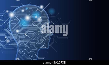 Vector Artificial Intelligence Concept Illustration With Text Space On A Dark Blue Background. Scientific And Futuristic Image Illustration. Stock Vector