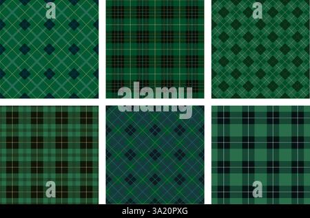 Horizontally And Vertically Repeatable Seamless Green Tartan Plaid Set. Vector Illustration. Stock Vector