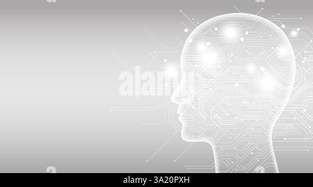 Vector Monochrome Artificial Intelligence Concept Illustration With Text Space. Scientific And Futuristic Image Illustration. Stock Vector