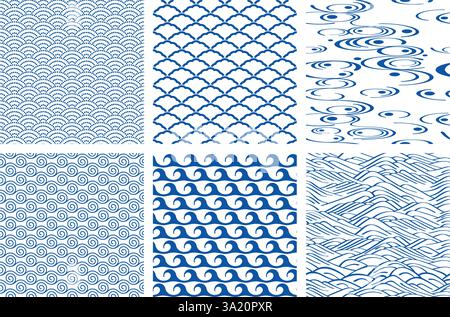 Horizontally And Vertically Repeatable Vector Seamless Japanese Vintage Pattern Set. Stock Vector
