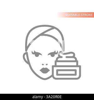 Face hydrating cream lotion bottle vector icon. Woman and moisturizer hydration outline. Stock Vector
