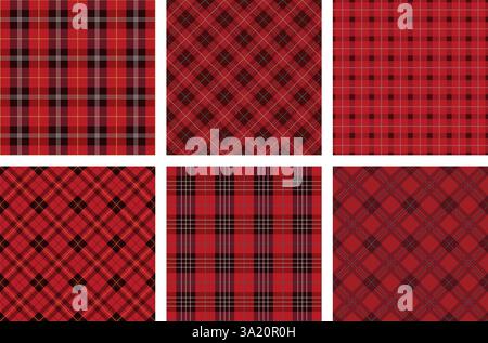 Horizontally And Vertically Repeatable Seamless Red Tartan Plaid Set. Vector Illustration. Stock Vector