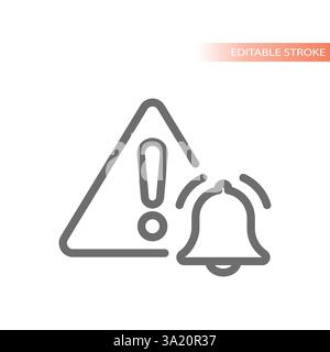 Bell and warning triangular line sign. Alertness, error and attention outline vector icon. Stock Vector