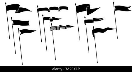 Retro pennant flags, banner pendants and waving blank signs on flagpoles, vector icon. Sport camp or university and varsity royal club pennant flags Stock Vector