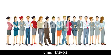 a group of people waiting and standing in line illustration Stock Photo
