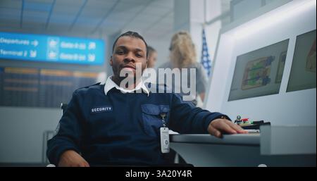 Tsa Computer Screen Airport Security Checkpoint: Portrait of African American TSA Worker ...