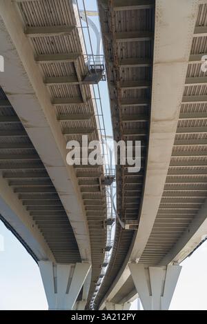 Bottom view of the industrial bridge Stock Photo - Alamy