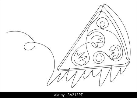Continuous single one line drawing of delicious sliced cheese pizza design outline vector illustration Stock Vector