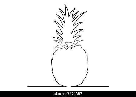 Continuous one single line art drawing fresh healthy organic pineapple vector illustration Stock Vector