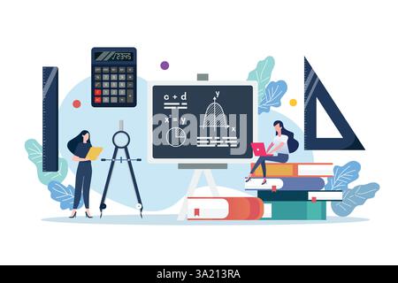People studying mathematics. Math school subject. Vector illustration Stock Vector