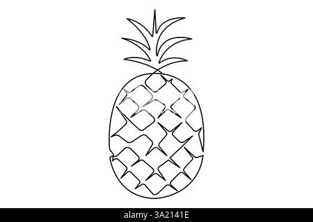Continuous one single line art drawing fresh healthy organic pineapple vector illustration Stock Vector