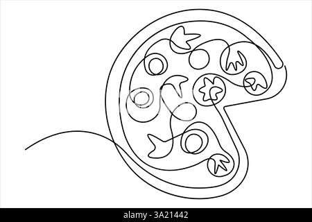 Continuous single one line drawing of delicious sliced cheese pizza design outline vector illustration Stock Vector