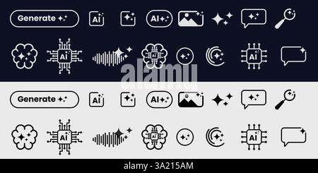 Artificial intelligence icons Ai, brain, tech chip Stock Vector