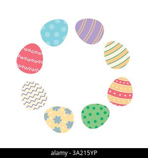 Round frame of painted easter eggs. Vector template. Simple flat illustration. Stock Vector