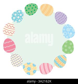Round frame of painted easter eggs. Vector template. Simple flat illustration. Stock Vector