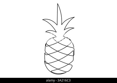 Continuous one single line art drawing fresh healthy organic pineapple vector illustration Stock Vector