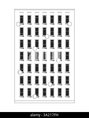 Classic multi-story apartment building 2D line object Stock Vector