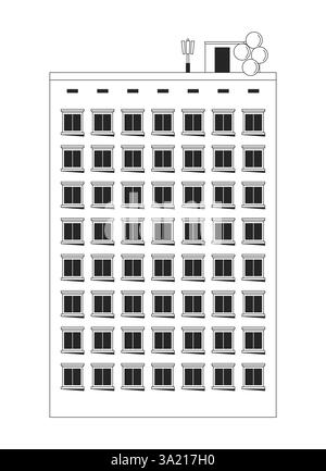 Mid-rise residential building property 2D line object Stock Vector