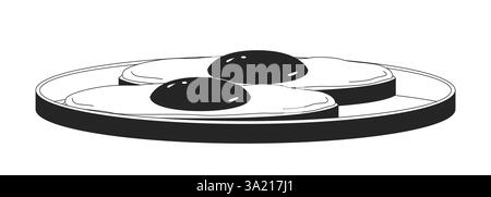 Breakfast with fried eggs on toasts placed on plate 2D line object Stock Vector
