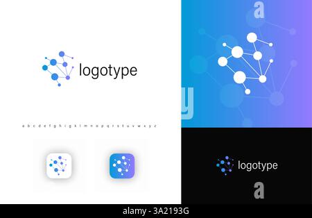 Interconnected nodes logo, symbolizing networks, data, and innovation. Ideal for tech startups, AI, blockchain, IT services, cloud computing, and Stock Vector