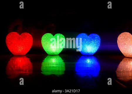 Light painting hearts, colorful, four Stock Photo