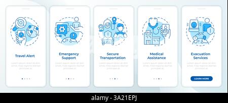 Travel risk management services blue onboarding mobile app screen Stock Vector