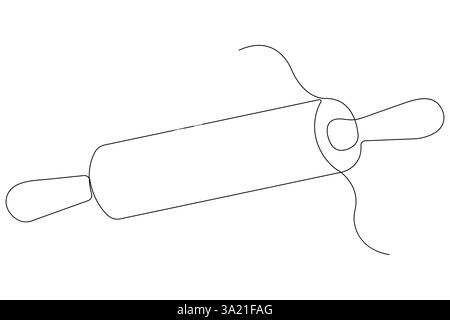 Continuous one line art drawing of a kitchen roller pin vector Stock Vector