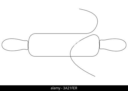 Continuous one line art drawing of a kitchen roller pin vector Stock Vector