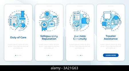 Benefits of travel risk management blue onboarding mobile app screen Stock Vector