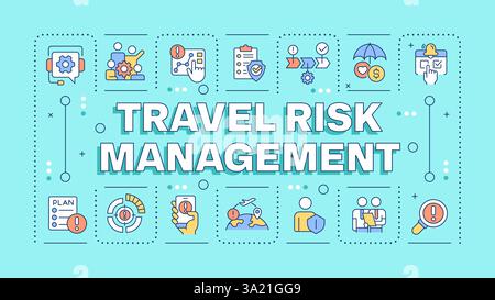 Travel risk management turquoise word concept Stock Vector
