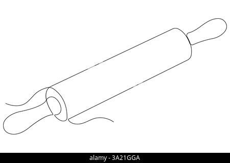 Continuous one line art drawing of a kitchen roller pin vector Stock Vector