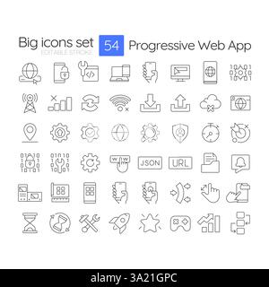 Progressive web app linear icons set Stock Vector
