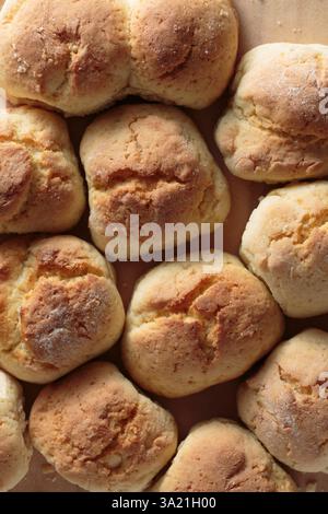 Easter Homemade Easter Traditional Hot Buns, Easter Buns Close Up, Top View. Easter Baking Stock Photo